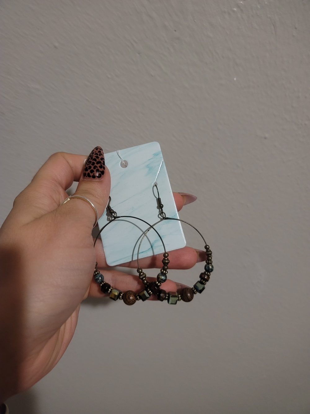 Beaded Hoop Earrings in Brown - Picture 1 of 2